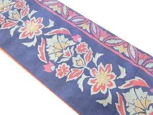 縞に草花模様織り出し袋帯